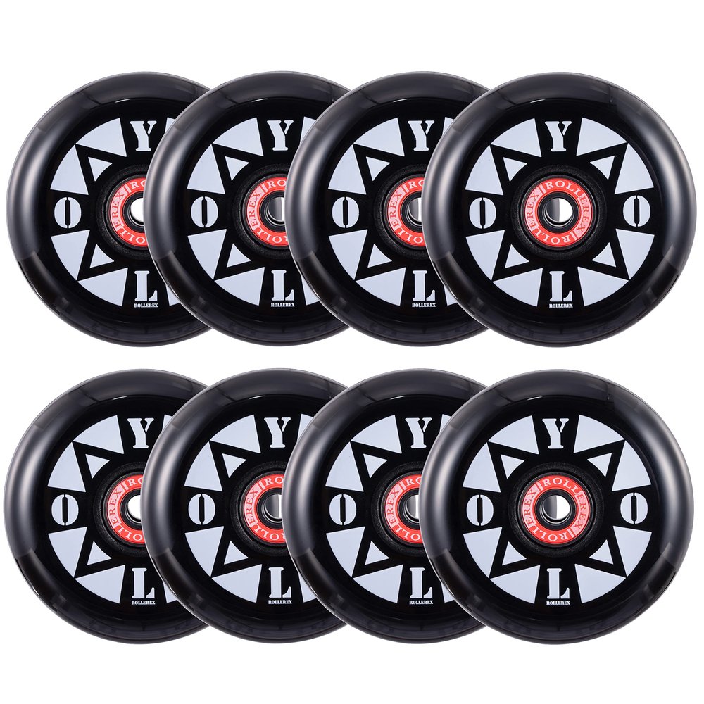 Rollerex YOLO Inline Skate Wheels 8-Pack (Optional Bearings, Spacers and Washers) - Durable Replacement Roller Blade Wheels for Indoor & Outdoor Skating