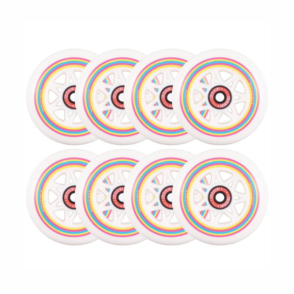 Rollerex Lollipop Boardwalk Inline Skate Wheels (8-Pack)  85A Polyurethane Indoor Outdoor Roller Blade Wheels  Smooth Ride with Optional Bearings, Spacers & Washers (90mm)
