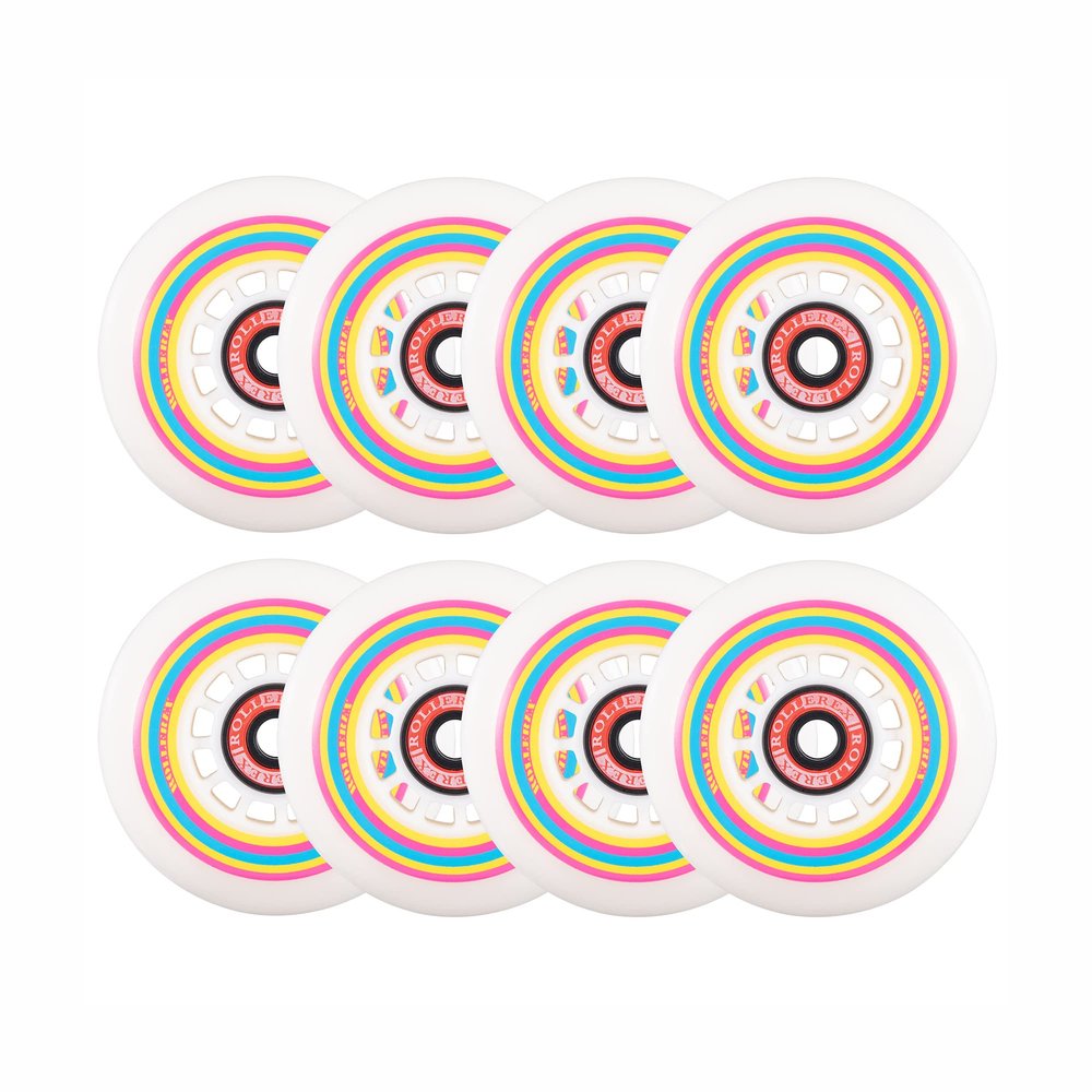 Rollerex Lollipop Boardwalk Inline Skate Wheels (8-Pack) 85A Polyurethane Indoor Outdoor Roller Blade Wheels Smooth Ride with Optional Bearings, Spacers & Washers (72mm)