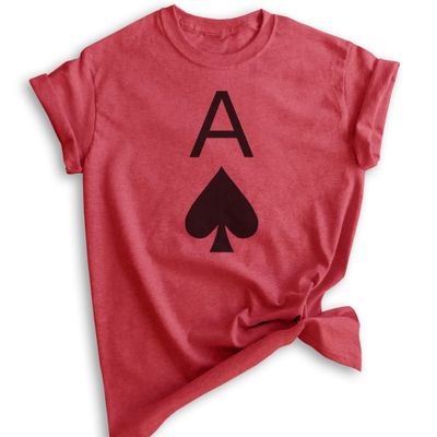 Ace of Spades T-Shirt, Unisex Women's Men's Shirt, Cute Ace T-Shirt, Cards Shirt, Poker Shirt, Heather Red, Small