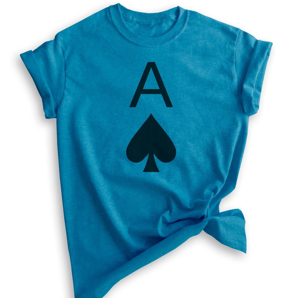Ace of Spades T-Shirt, Unisex Women's Men's Shirt, Cute Ace T-Shirt, Cards Shirt, Poker Shirt, Heather Blue, Small