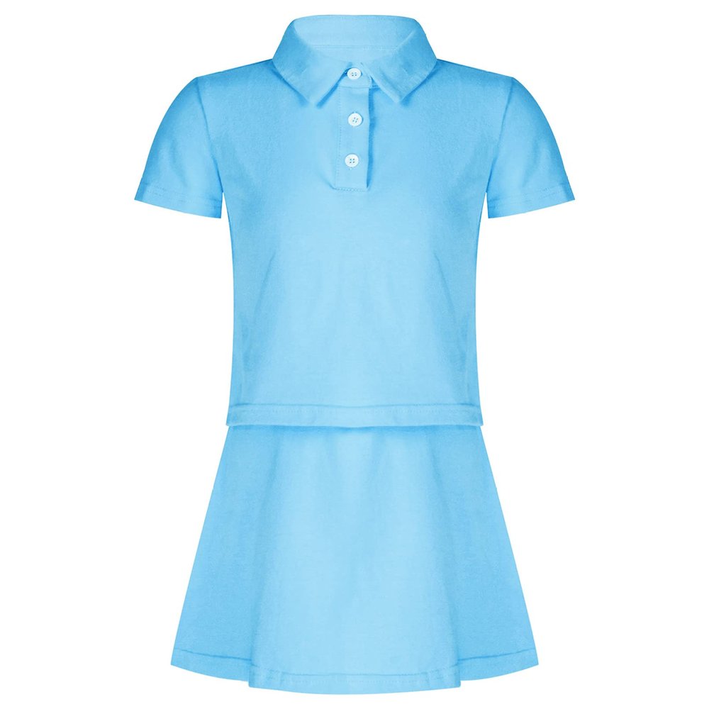 YONGHS Kids Girls Tennis Golf Outfits Athletic Shirts with Sport Skirt Sets 2 Piece Tracksuit Activewear Sky Blue 8 Years