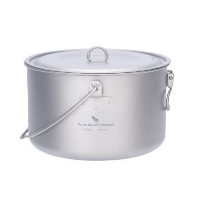 iBasingo 1.95L (1950ml) Titanium Pot with Lid Ultralight Camping Cookware for Backpacking, Hiking & Outdoor Cooking, Compact Backpacker Pot with Measurement Marks, Folding Handle Ti2044C