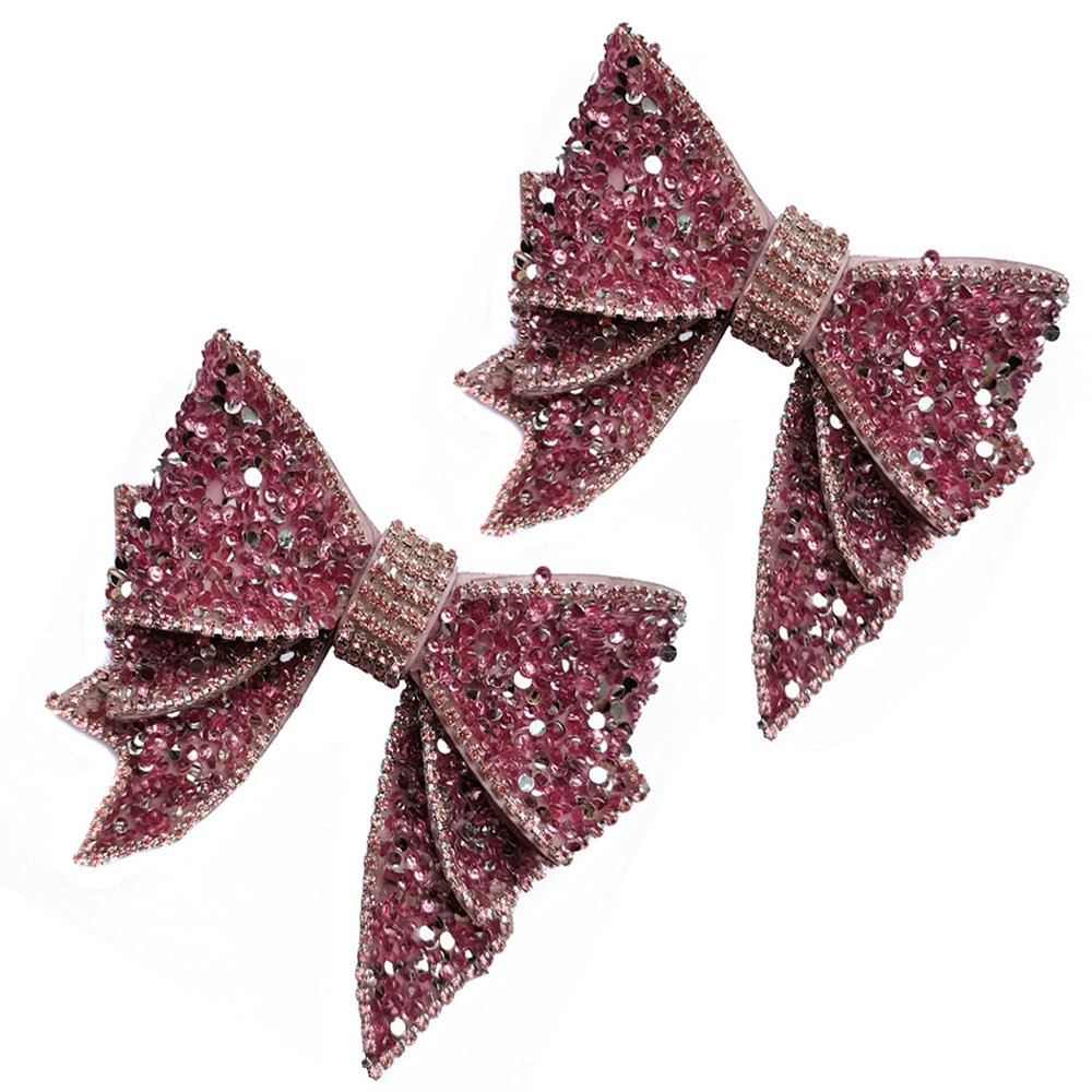 2PCS Handmade Rhinestone Bow Shoes Decoration Charms DIY Wedding Party Shoes Bag Package Accessories (Red, Large)