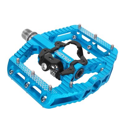 MZYRH MTB Mountain Bike Pedals 3 Bearing Flat Platform Compatible with Dual Function Sealed Clipless Aluminum 9/16" Pedals with Cleats for Road (Blue 3 Bearings)