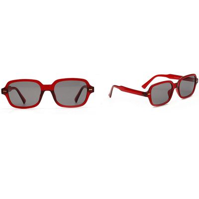 Fashion unisex square sunglasses men and women fashion small frame yellow sunglasses women retro rivet glasses UV400 red gray, Red-grey, Large