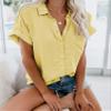 Andongnywell Womens Short Sleeve Button Down Shirts Simple Pullover Stretch Formal Casual Shirt Blouse (Yellow,6,3X-Large) view 2