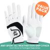 Amy Sport Golf Gloves Men Left Hand 3 Pack Right Hand PU Leather All Weather Grip Soft Breathable Flexible for Golfers Size Small Medium ML Large XL (White-3 Pack, X/Large, Worn on Left Hand) view 2