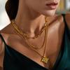 FRUMOS Dainty Layered necklaces for women Gold Short small chain necklace for women rectangle paperclip chain necklace 18k gold necklace jewelry for Women Girls Paper clip necklace view 4