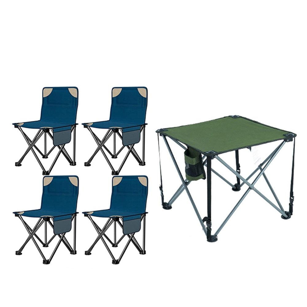 Camping Table Chairs Portable Outdoor Folding Table with 4 Chairs Outdoor Oxford Cloth Courtyard Table with Cup Holder, for Barbecue, Fishing