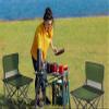 Camping Table Chairs Portable Outdoor Folding Table with 4 Chairs Outdoor Oxford Cloth Courtyard Table with Cup Holder, for Barbecue, Fishing view 2