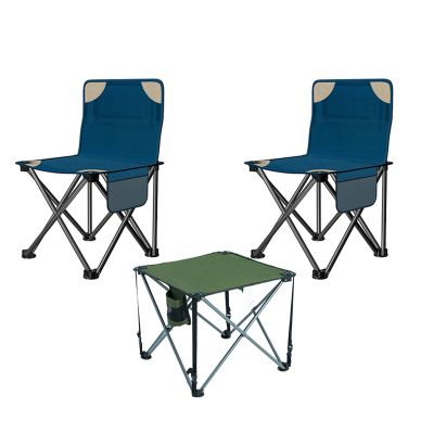Camping Table Chairs Oxford Cloth Folding Table and Chair Set, Camping Picnic Table with Cup Holder and Tote Bag, Suitable for Courtyard Garden (Color : 3-Piece Set)