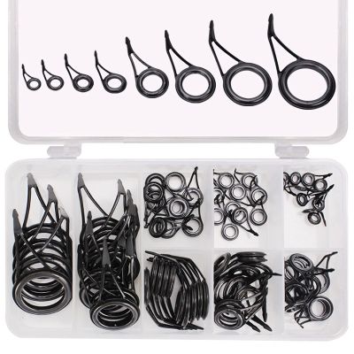 75Pcs Fishing Rod Guides Rod Tip Repair Kits Ceramics High Carbon Stainless Steel Guide Mixed 8 Sizes Repair Tackles Eyelets Replacement Accessories with Tackle Box