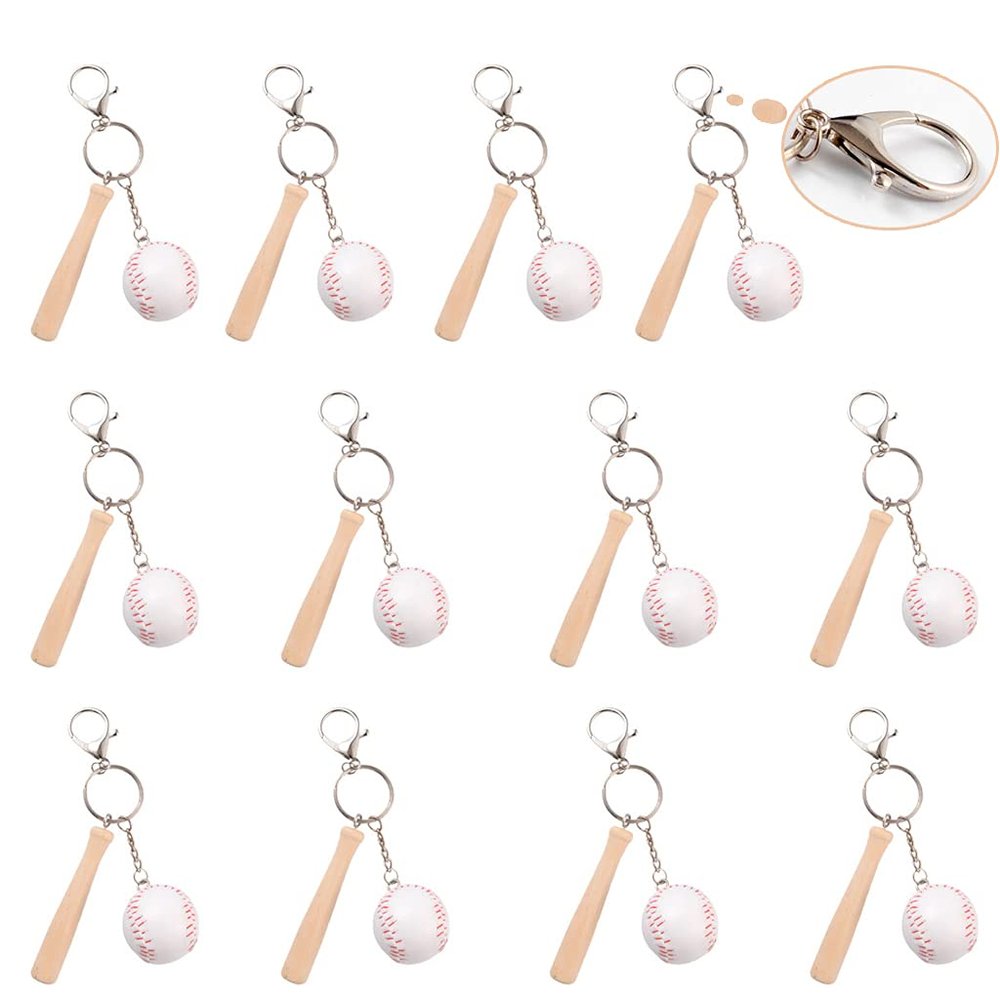 HZFLY 12 Pcs Bat Keychain with Wooden Bat and Lobster Clasp, Mini 3 Inch Wooden Baseball Keychain, Perfect Team Souvenir, Sports Athletic Prize