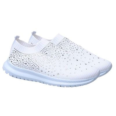 1Pair Women Casual Rhinestone Mesh Sneakers Breathable Lightweight Sports Seasons Comfortable and Athletic Footwear for Indoor and Outdoor Activities White