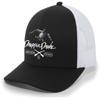 Droppin Drake Mallard Duck and Gun X Logo Mesh Back Trucker Hat-Black/White/White view 1