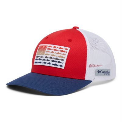 Columbia Unisex PFG Fish Flag Mesh Snap Back - Low, Red Spark/White/Carbon, One Size