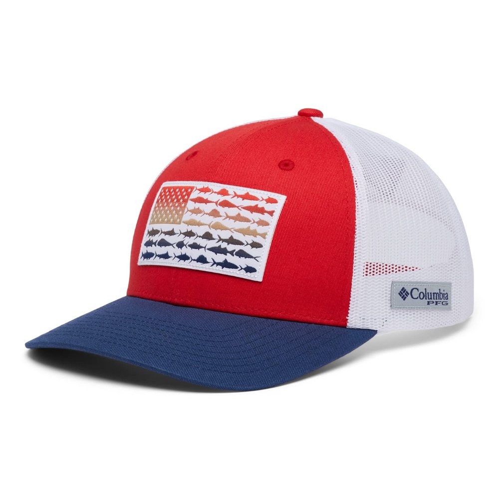 Columbia Unisex PFG Fish Flag Mesh Snap Back - Low, Red Spark/White/Carbon, One Size