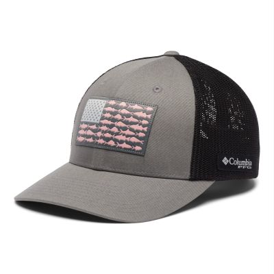 Columbia Unisex PFG Fish Flag Mesh Ball Cap - Mid, Titanium/Black, Large/X-Large