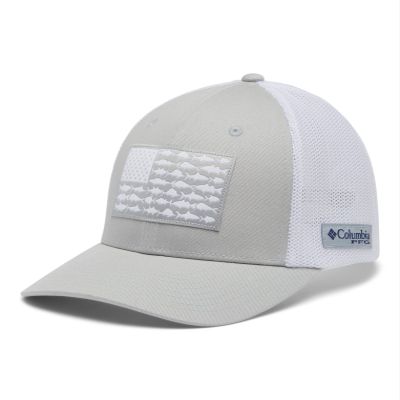 Columbia Unisex PFG Fish Flag Mesh Ball Cap - Mid, Cool Grey/White/US Fish Flag, Large/X-Large