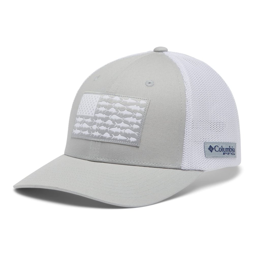Columbia Unisex PFG Fish Flag Mesh Ball Cap - Mid, Cool Grey/White/US Fish Flag, Large/X-Large