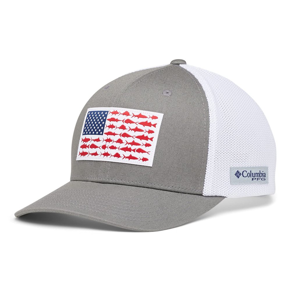 Columbia Unisex PFG Fish Flag Mesh Ball Cap - Mid, Titanium/White, Large/X-Large
