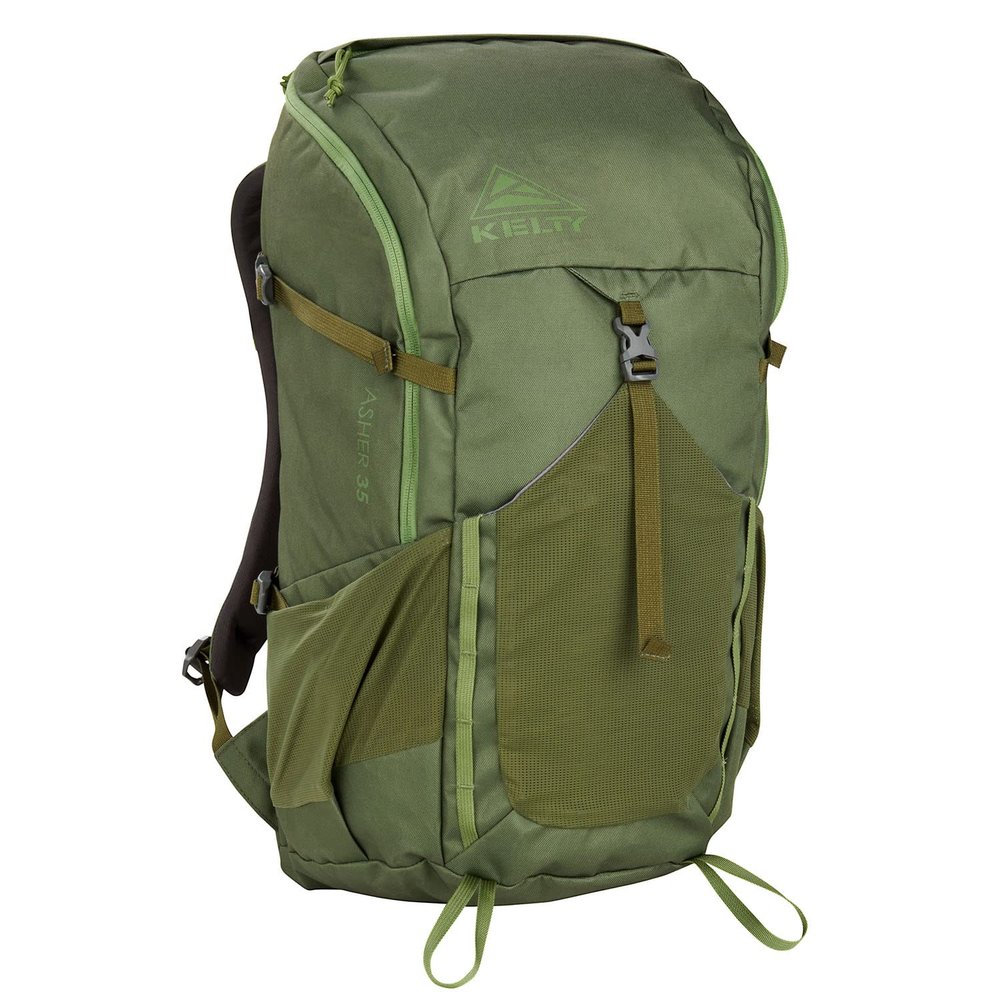 Kelty Asher Day Hiking Pack, 18-85 Liter Capacity, Hiking, Backpacking, Travel Pack, Internal Frame 2023 Model (35L Winter Moss)