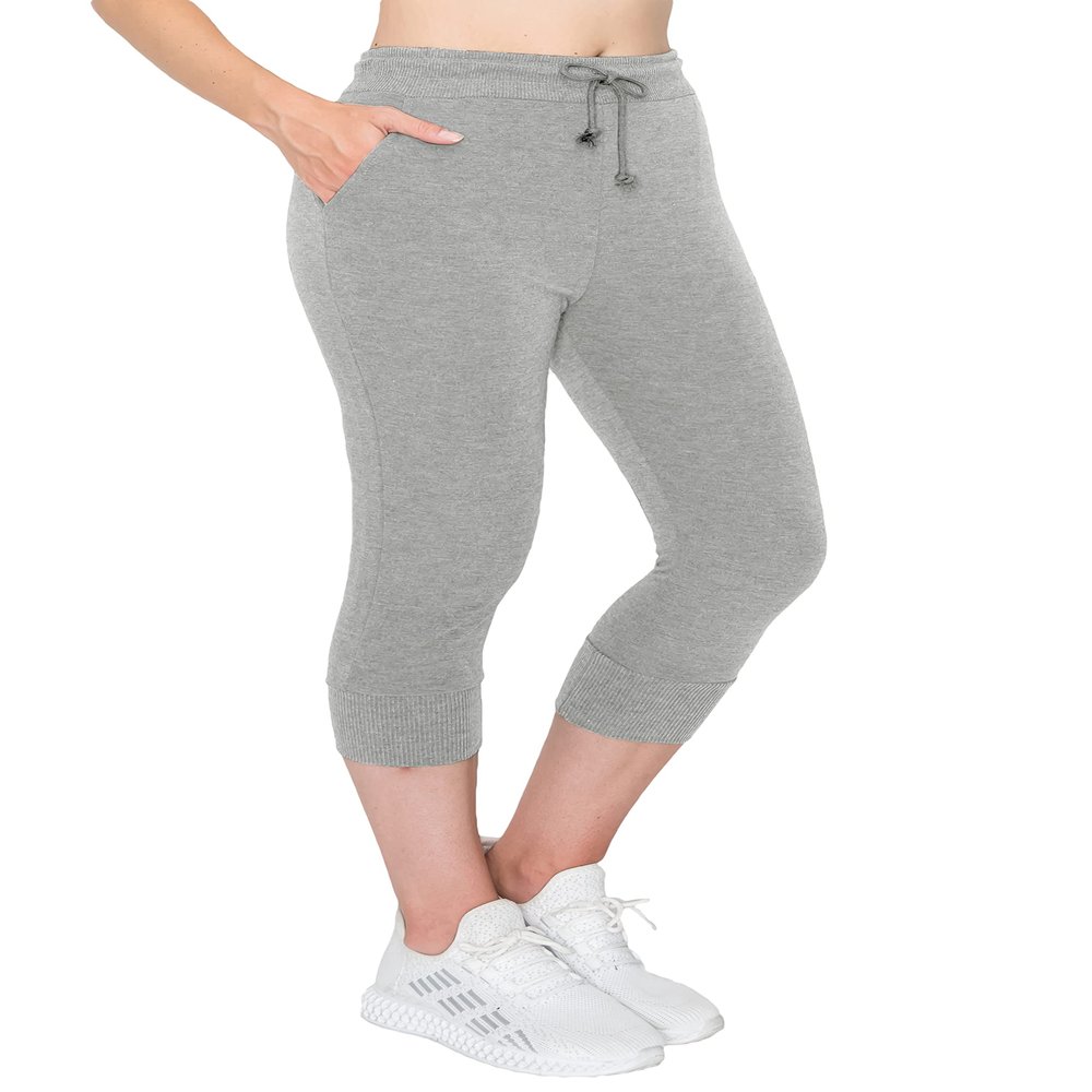 ALWAYS Women's Capri French Terry Jogger Pants - Premium Soft Lightweight Solid Drawstring Stretch Pockets Sweatpants Heather Grey X-Large