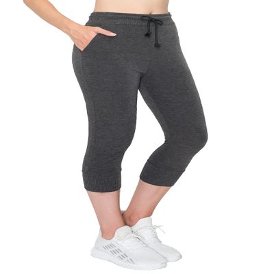 ALWAYS Women's Capri French Terry Jogger Pants - Premium Soft Lightweight Solid Drawstring Stretch Pockets Sweatpants Charcoal Medium