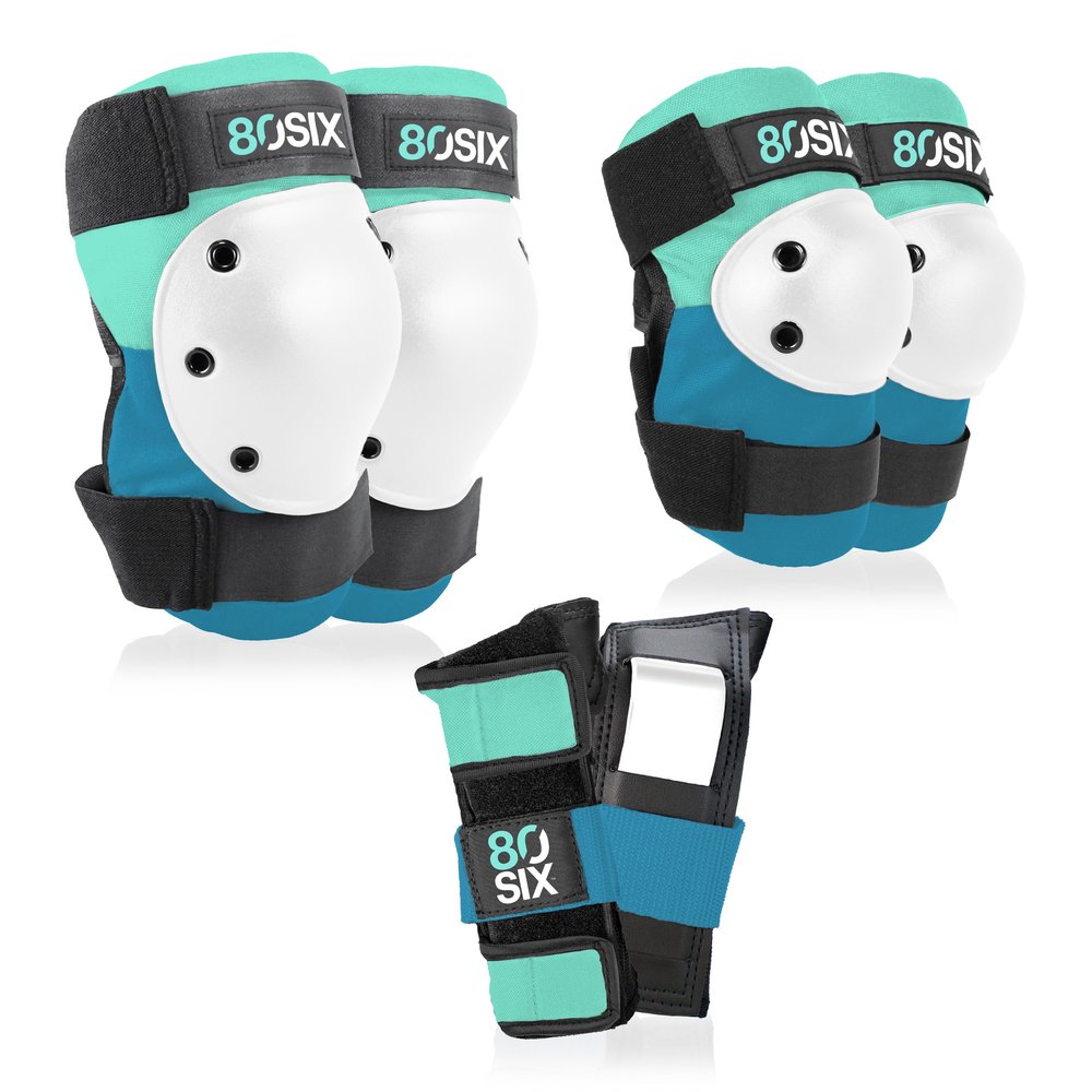 80SIX Multi-Sport Pad Set Protective Gear for Skateboarding, Biking, Roller Skating, and Scooter (Surf Green Teal, 14+ Medium/Large)