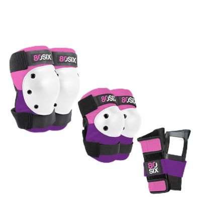 80Six Kids Multi-Sport Pad Set with Wristguards, Elbow Pads, and Knee Pads, Pink Purple, Small/Medium-Ages 8+