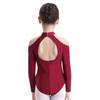 easyforever Kids Girls Long Sleeve Off Shoulder Halter Ballet Dance Gymnastic Leotard Cutout Back Gymnastic Jumpsuit Burgundy 4-5 Years view 2