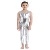 Moily Kids Girls Metallic Full Length Body Unitard Sleeveless Foil Gymnastics Dance Sports Tank Jumpsuit Silver 5-6 view 1