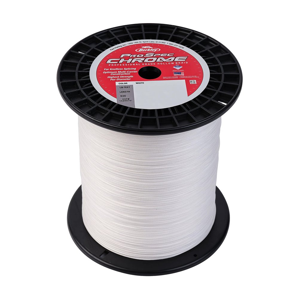 Berkley ProSpec Premium Hollow Braid Superline, White, 180lb | 81.6kg Fishing Line, Suitable for Saltwater Environments