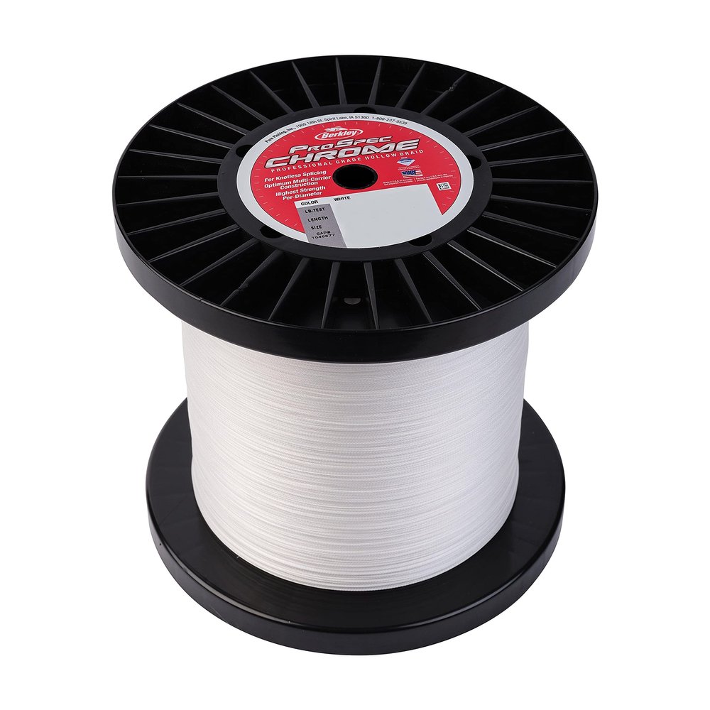 Berkley ProSpec Chrome Premium Hollow Braid Superline, White, 130lb | 58.9kg Fishing Line, Suitable for Saltwater Environments