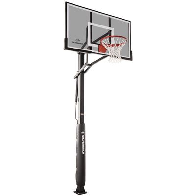 Silverback Ghost 60" Height Adjustable In-Ground Basketball Hoop with Tinted Tempered Glass Backboard, Pro-Style Breakaway Rim, Pole and Backboard Pad