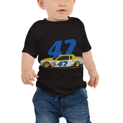 JG Infinite Ron Bouchard 1981#47 Stock Car Racing Race Car Baby Jersey Short Sleeve Tee Black