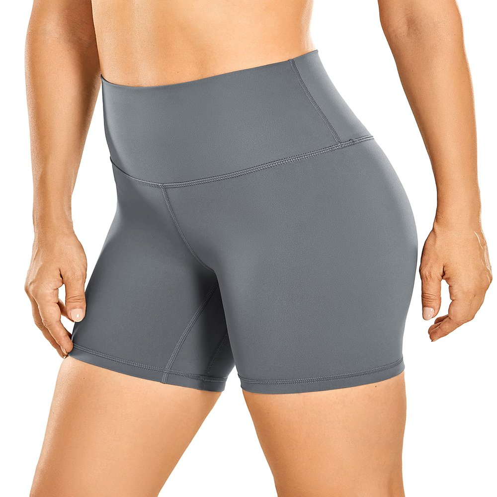 CRZ YOGA Women's Naked Feeling Biker Shorts - 6 Inches High Waist Yoga Workout Running Gym Spandex Dark Carbon Small
