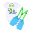 Dinosaur Outfit Boys Baby Cake Smash First Dinosaur Birthday Party Gentleman Romper Suspenders Dino Bloomers Shorts Photo Shoot # Blue + Light Green - It's My 1st Birthday 12-18 Months view 1