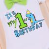 Dinosaur Outfit Boys Baby Cake Smash First Dinosaur Birthday Party Gentleman Romper Suspenders Dino Bloomers Shorts Photo Shoot # Blue + Light Green - It's My 1st Birthday 12-18 Months view 4