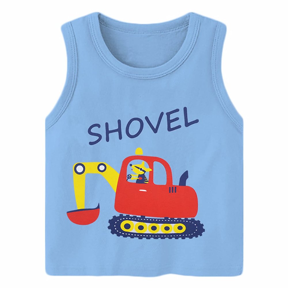 ACSUSS Toddler Baby Boys Cartoon Pattern Printed Vest Top Sleeveless Summer Clothes Workout Daily Playwear Sky Blue 9-12 Months
