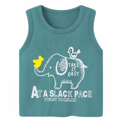ACSUSS Toddler Baby Boys Cartoon Pattern Printed Vest Top Sleeveless Summer Clothes Workout Daily Playwear Light Green 5-6