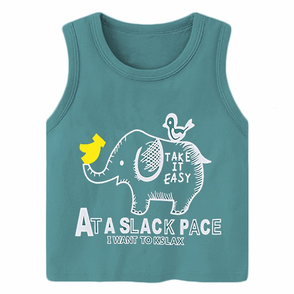 ACSUSS Toddler Baby Boys Cartoon Pattern Printed Vest Top Sleeveless Summer Clothes Workout Daily Playwear Light Green 5-6