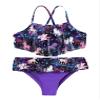 renvena Girls 2Pcs Swimwear Cartoon Printed Ruffle Crop Top with Swim Briefs Bathing Suit Tankini Sets Black 3T view 1