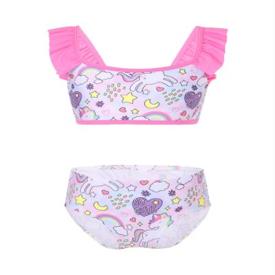 renvena Kids Girls Fish Scales Printed Swimwear Ruffled Shoulder Straps Mermaid Beach Wear Bathing Suit Pegasus Colorful 5