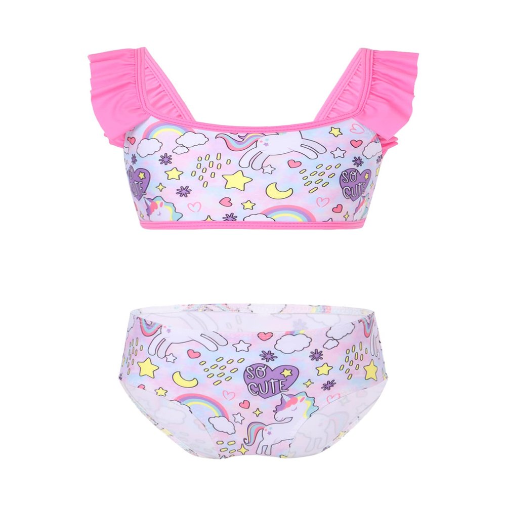 renvena Kids Girls Fish Scales Printed Swimwear Ruffled Shoulder Straps Mermaid Beach Wear Bathing Suit Pegasus Colorful 5