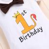 Baby Boy Lion Wild One Theme First 1st Birthday Cake Smash Outfit Cotton Short Sleeve Romper Bodysuit Diaper Cover Shorts Pants Bloomers Y-back Suspenders Crown Headband 4pcs Set Dark Brown 12-18M view 3