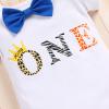 Baby Boy Jungle Safari Theme First 1st Birthday Cake Smash Outfit Cotton Short Sleeve Romper Bodysuit Diaper Cover Shorts Pants Bloomers Y-back Suspenders Crown Headband 4pcs Set Royal Blue 12-18M view 3