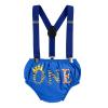 Baby Boy Jungle Safari Theme First 1st Birthday Cake Smash Outfit Cotton Short Sleeve Romper Bodysuit Diaper Cover Shorts Pants Bloomers Y-back Suspenders Crown Headband 4pcs Set Royal Blue 12-18M view 4