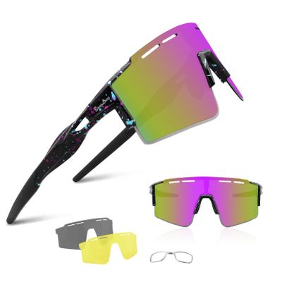 BangLong Cycling Sunglasses Polarized Sports Glasses for Men Women with 3 Interchangeable Lenses for Running Baseball Glasses